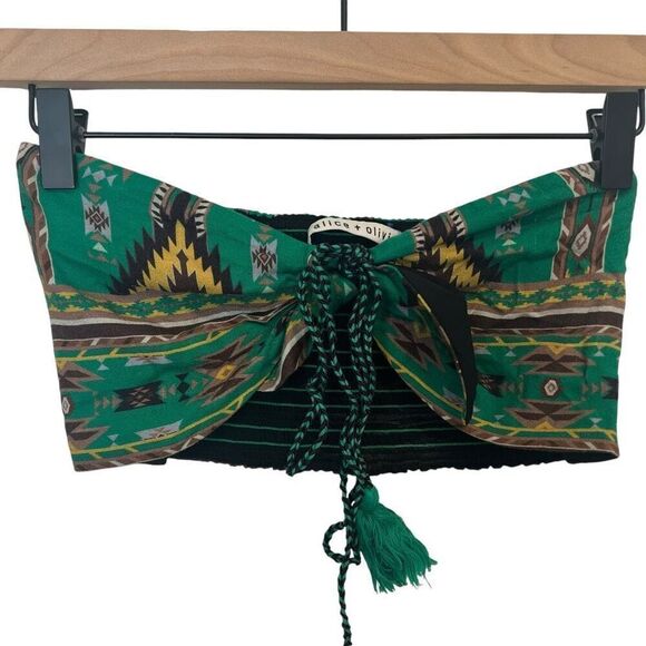 Alice + Olivia Livia Knotted Printed Crepe Halterneck Bra Top Green Size 0 - Picture 3 of 10